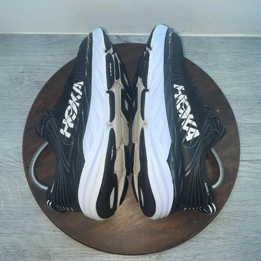 HOKA One One Bondi 7 Shoes Womens Size 8.5 Black White Road Running 1110519 BWHT